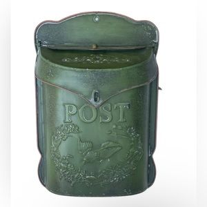 Mailbox Farm House Rustic Garden Planter Metal Decor Bird Floral Green S17